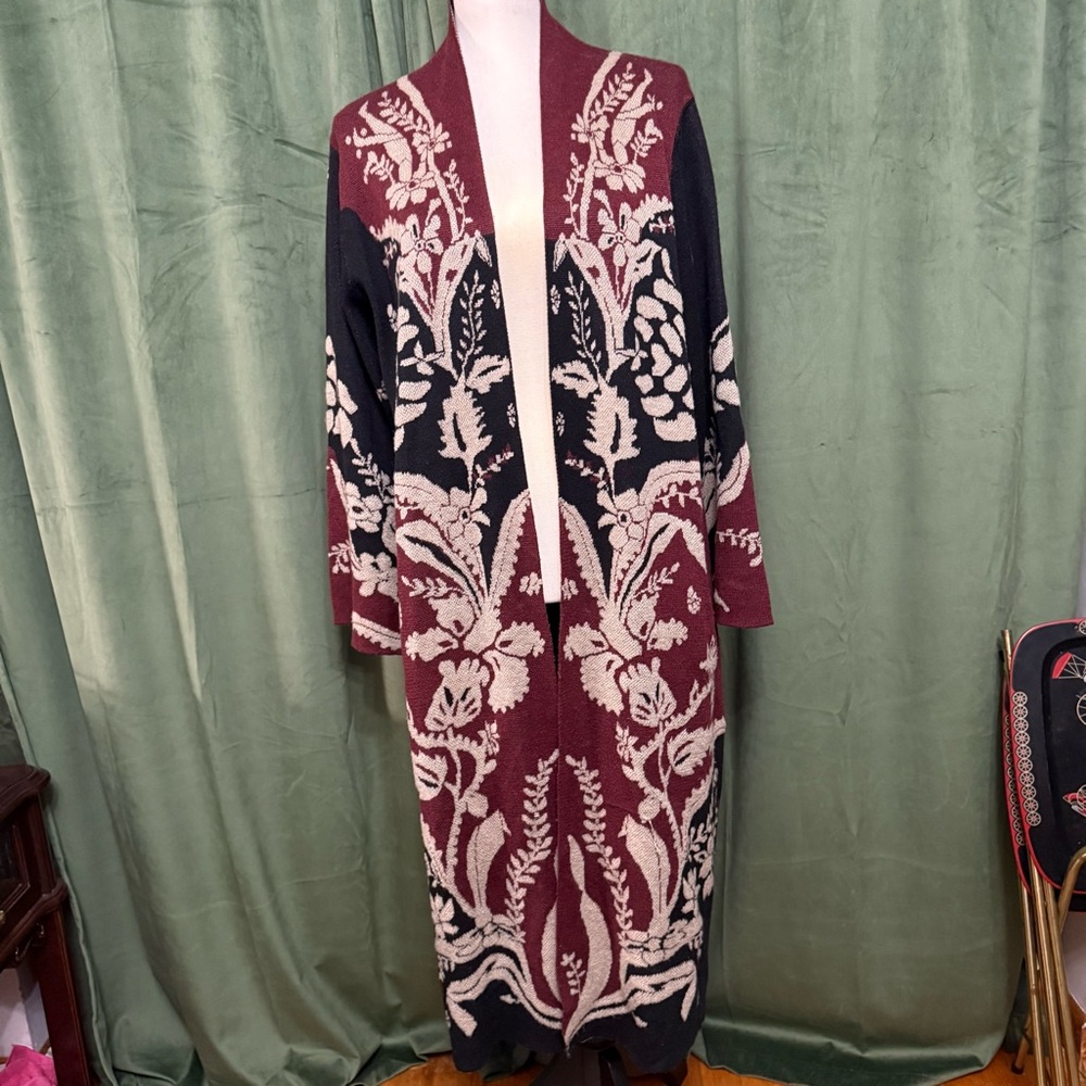 Soft Surroundings Burgundy and Cream Knit Long Cardigan - Size L
